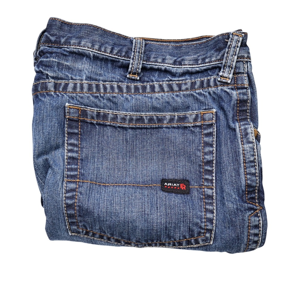 ARIAT Men's 46x32 Flint Medium Wash FR M4 Relaxed Basic Bootcut Denim Work Jeans